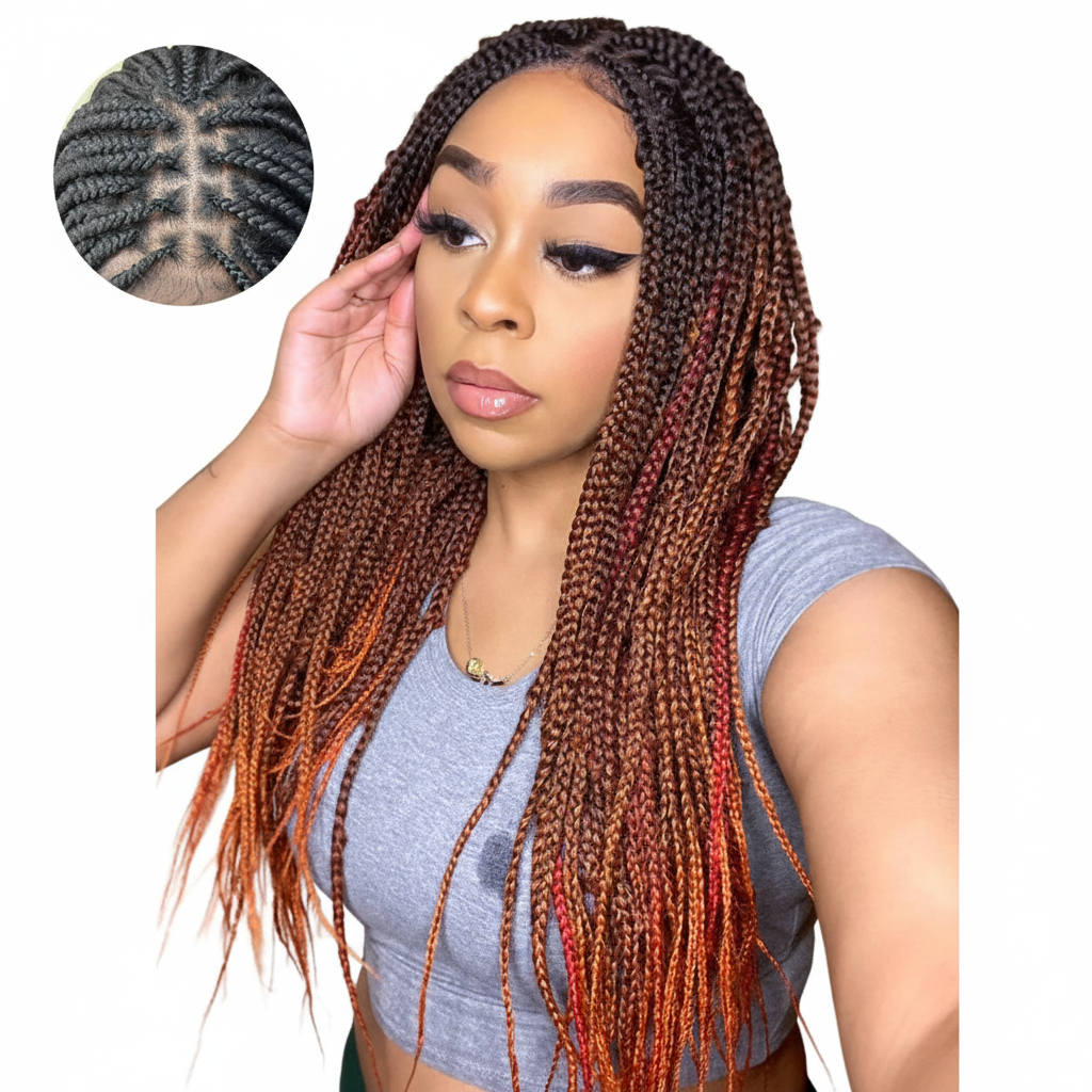 Black to Orange Box Braids with Closure