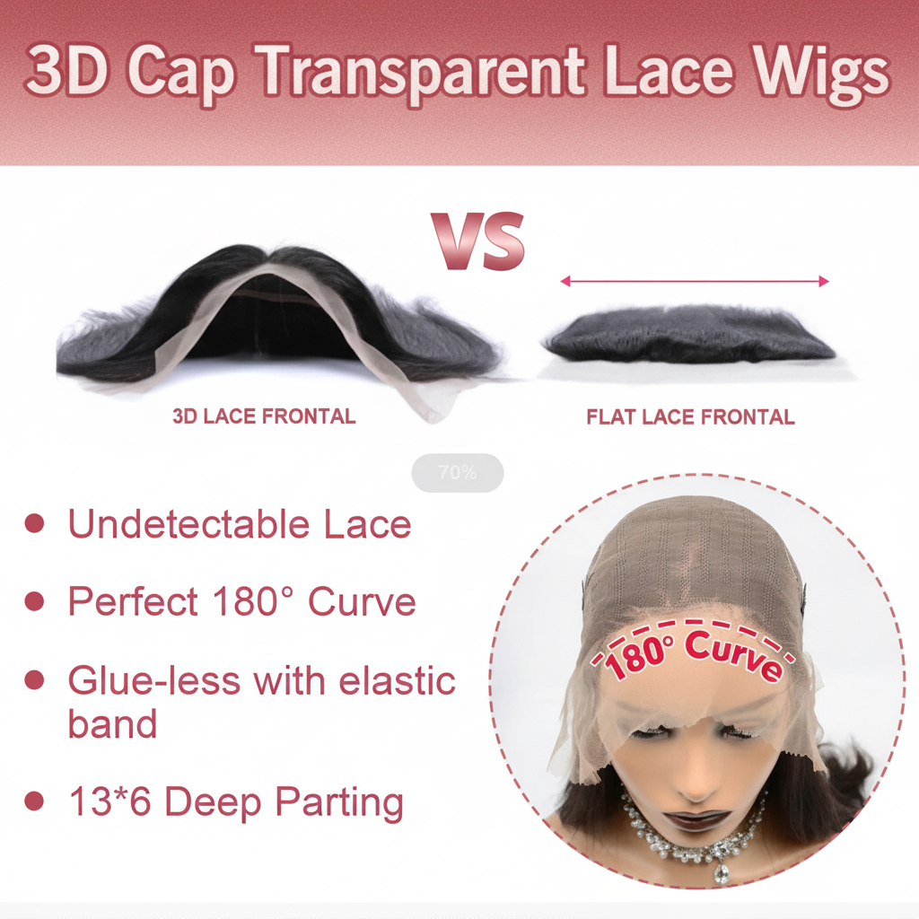 3D Cap Transparent Lace Wigs with Pink Labels