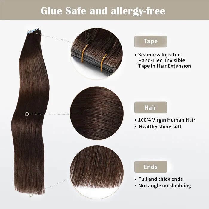 Hand-Tied Invisible Tape-In Hair Extension - 20 Pcs