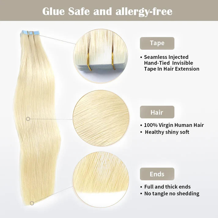 Hand-Tied Invisible Tape-In Hair Extension - 20 Pcs