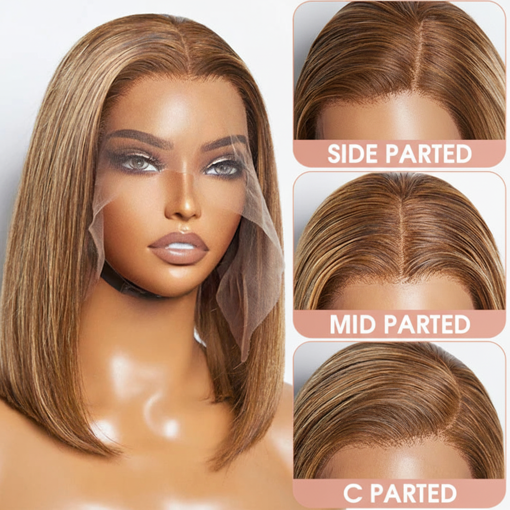 Bob Wig with Pink Parting Labels