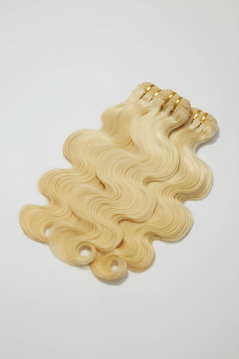 Body wave blonde extensions with gold clips