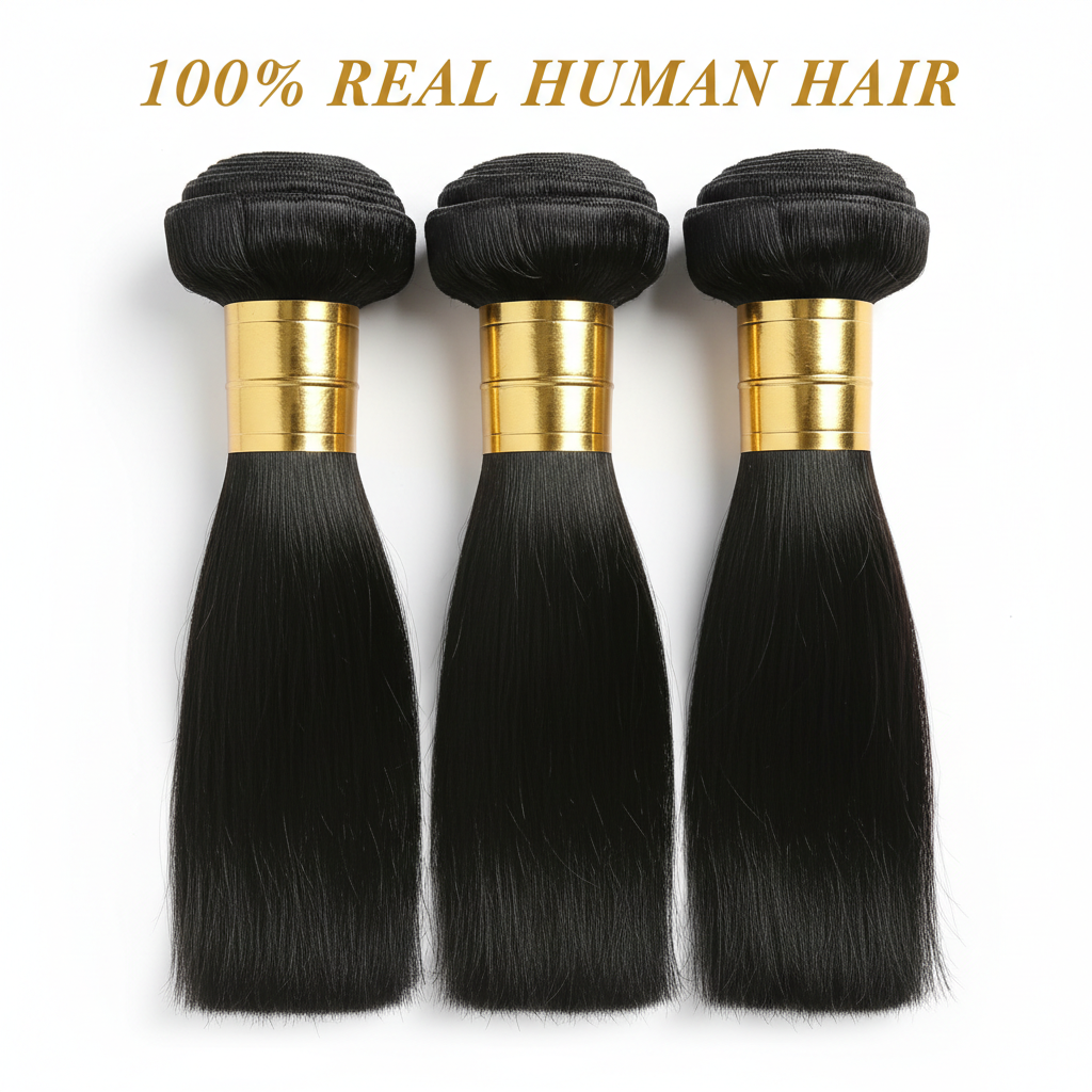 Brazilian Virgin Straight Hair Bundles with Gold Bands