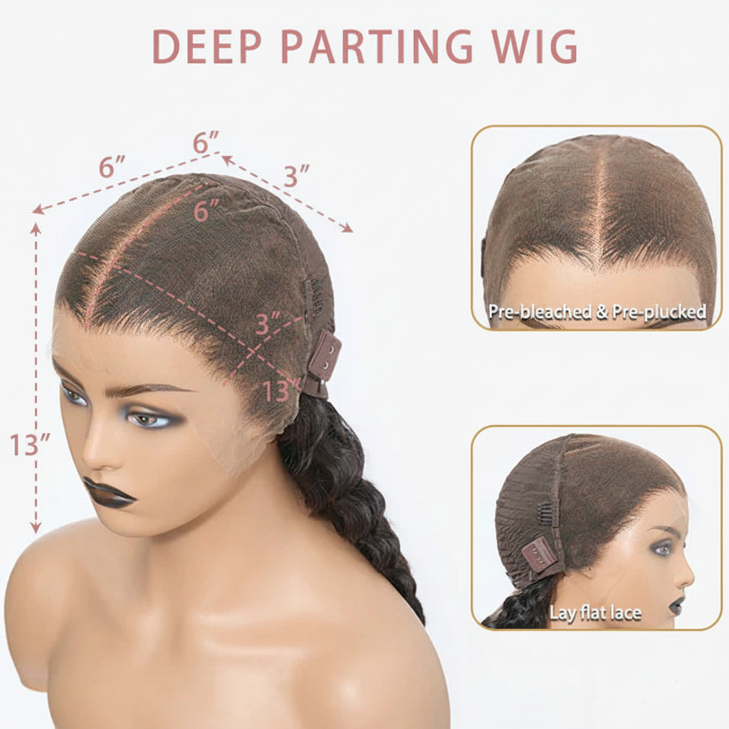 Deep Parting Wig with Pink Labels