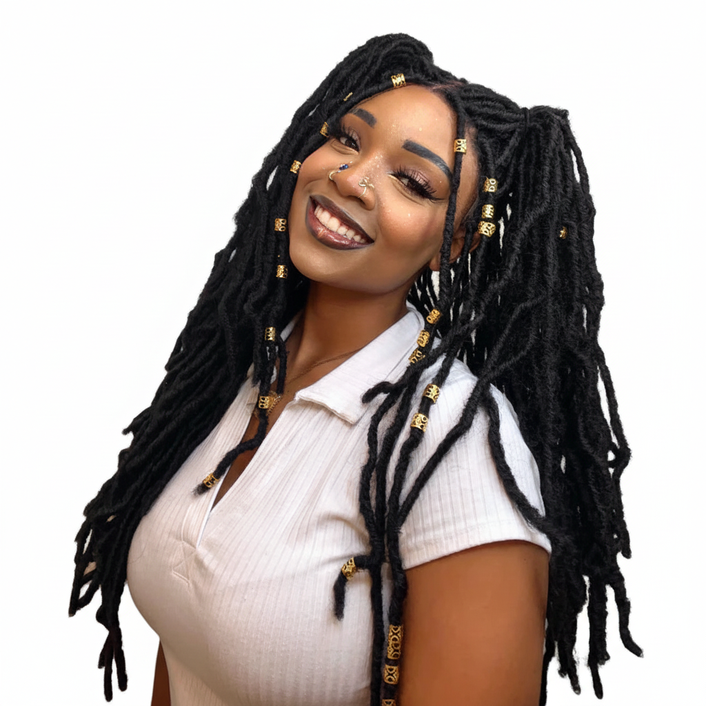Faux Locs Half-Up Side View