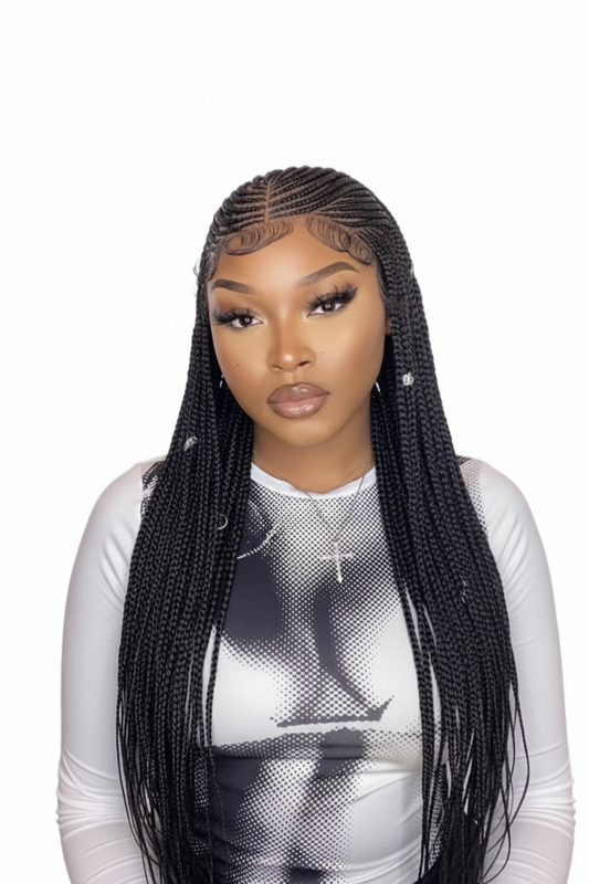 Fulani Braided Wig - White Background Front