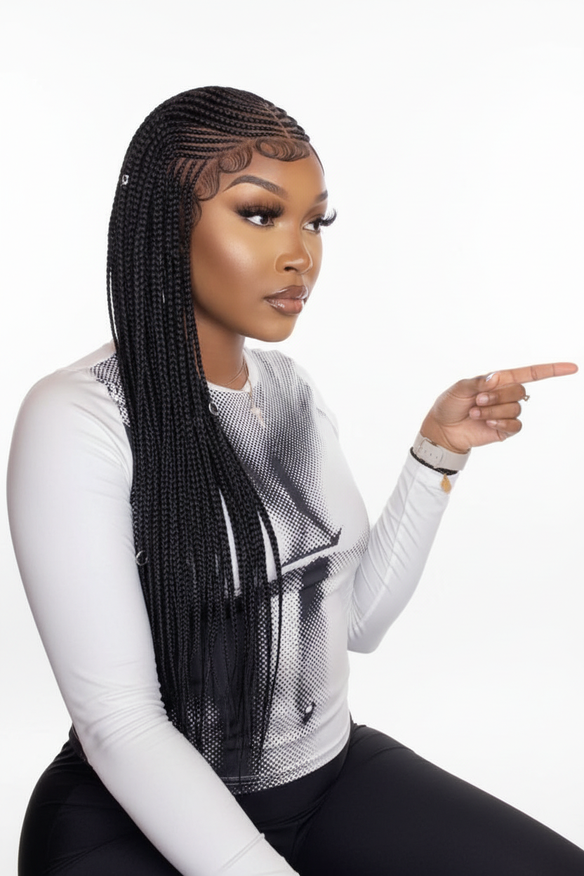 Fulani Braided Wig - White Background Side