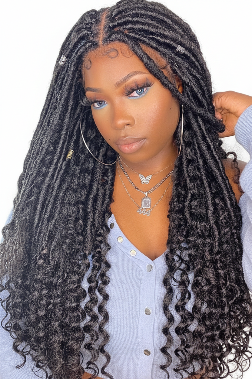 Goddess Locs Braided Wig Close-up
