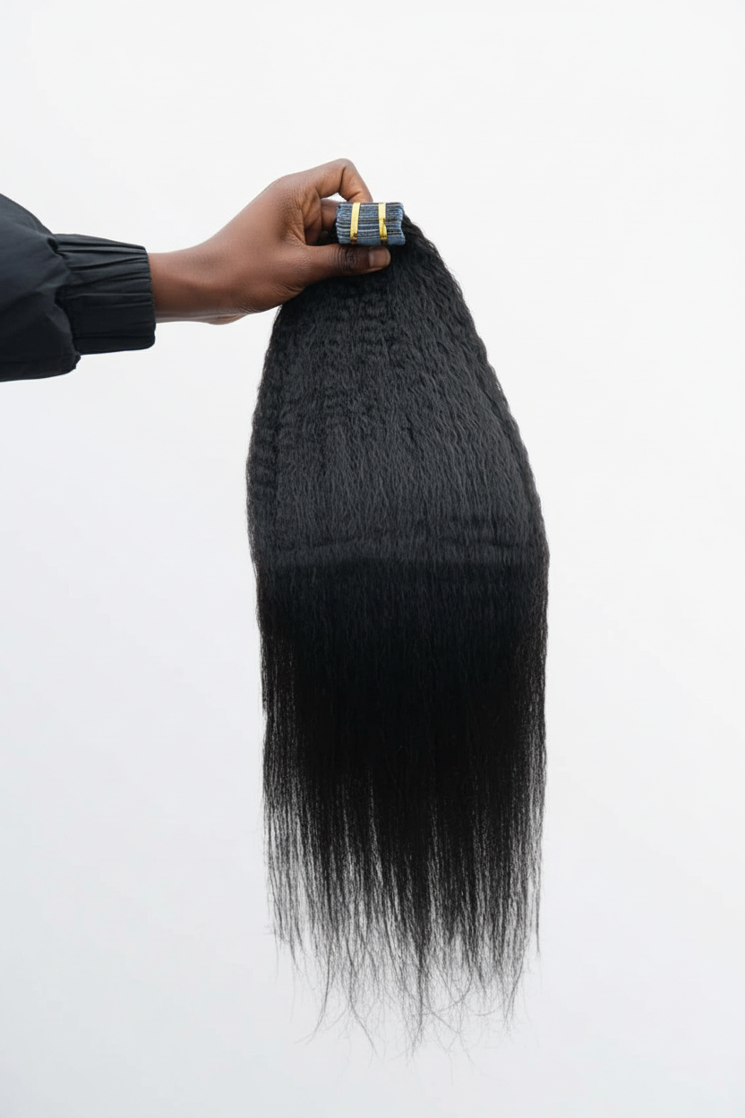 Kinky Straight Extensions with Dark Skin Hand - Same Hair