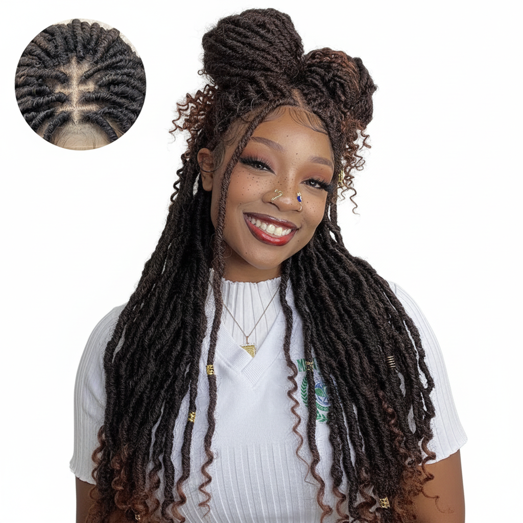 Ombre Goddess Locs Half-Up Buns